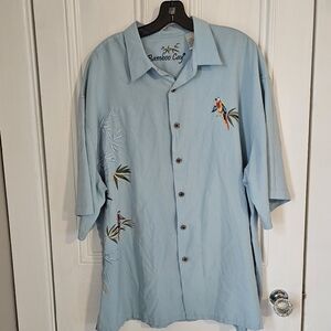 Bamboo Cay Men's XXL Embroidered Parrot Hawaiian Camp Tropical Light Blue Shirt